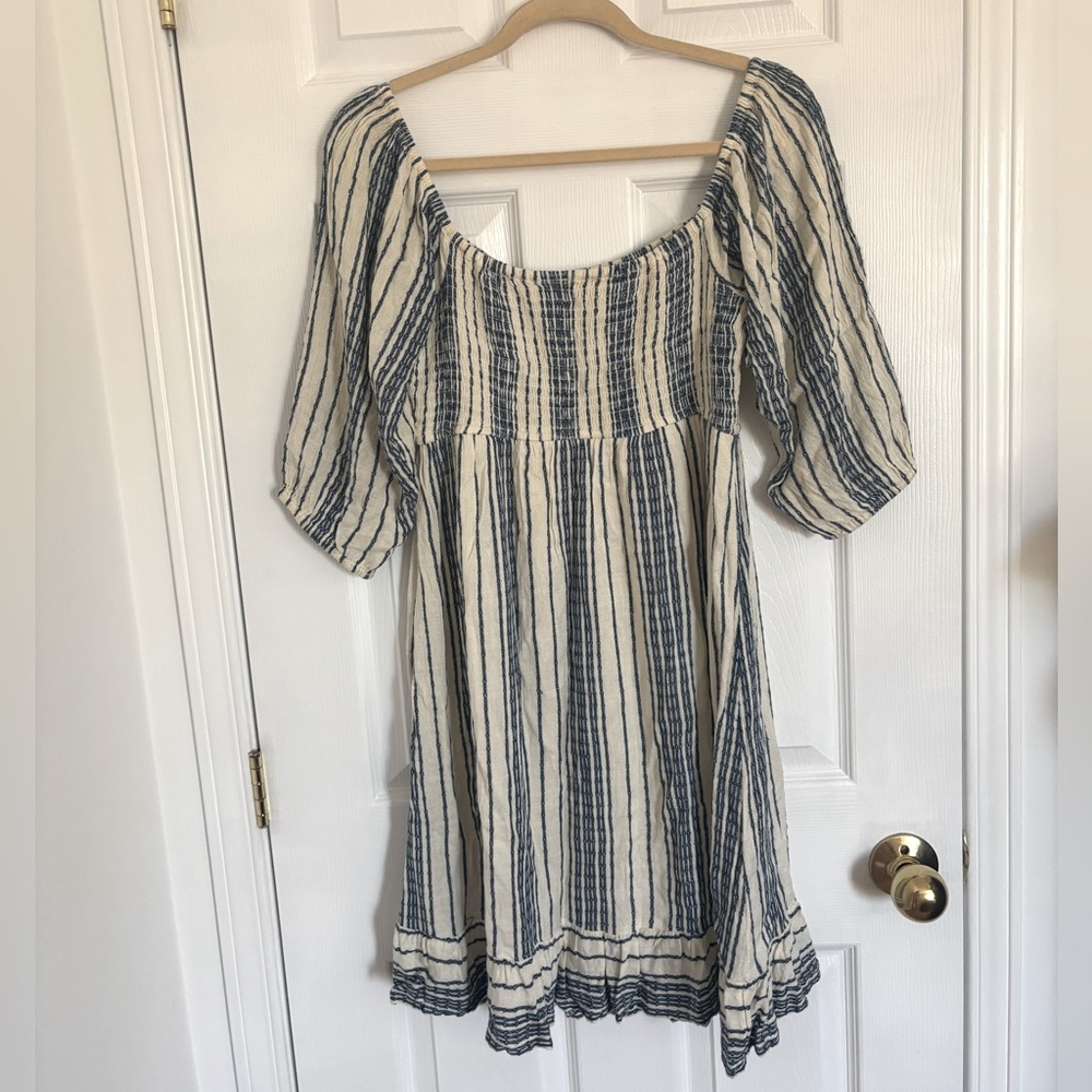 Love Stitch blue and white striped smocked a line dress - medium